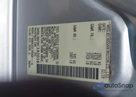 2019 Nissan Altima 2.5 S из США, поврежденный, VIN 1N4BL4BV2KC192058